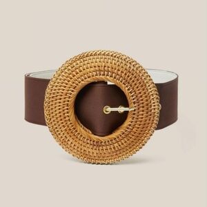 Cult Gaia Brown Gemma Large Woven Buckle Belt